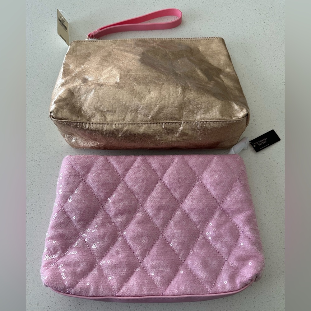 NWT VICTORIA SECRET PINK MAKEUP BAGS GOLD ZIPPER